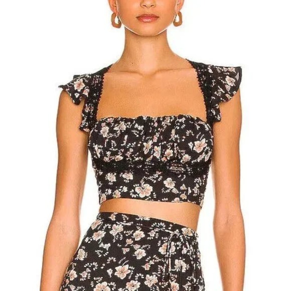 Free People Bijou Floral Printed Ruffle Smocked‎ Crop Top